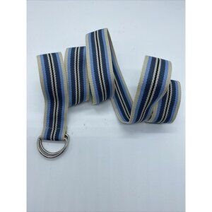Women's Blue Tan Striped D Ring Belt Size 6 Thin Lightweight 37 " End to End